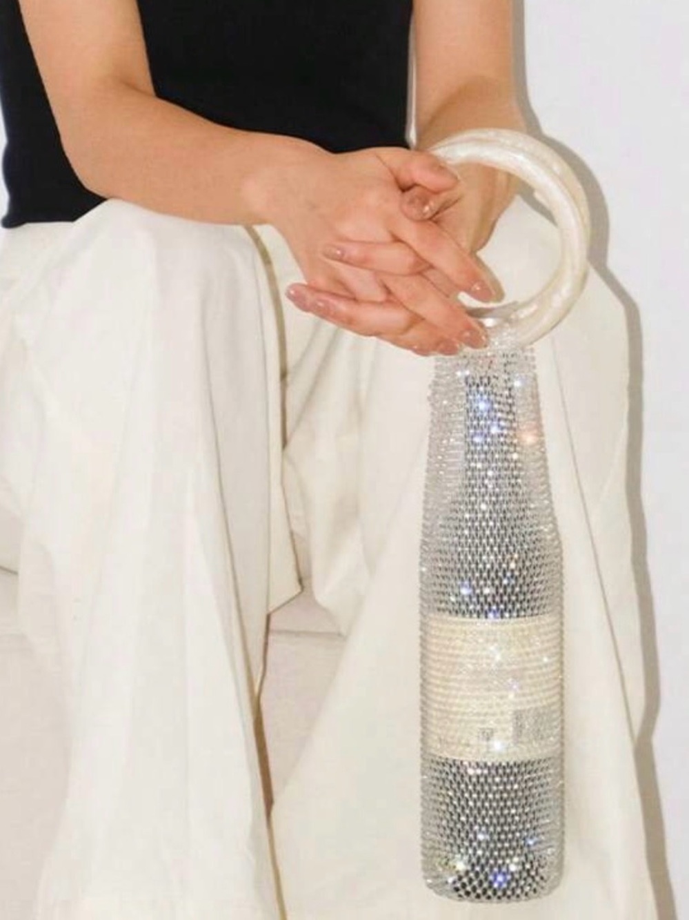 Crystal Embellished White Bottle Decorative Accent bag